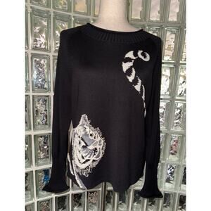 Michael Simon Vintage Cat Beaded Spun Silk Blend Sweater - Size medium -OG